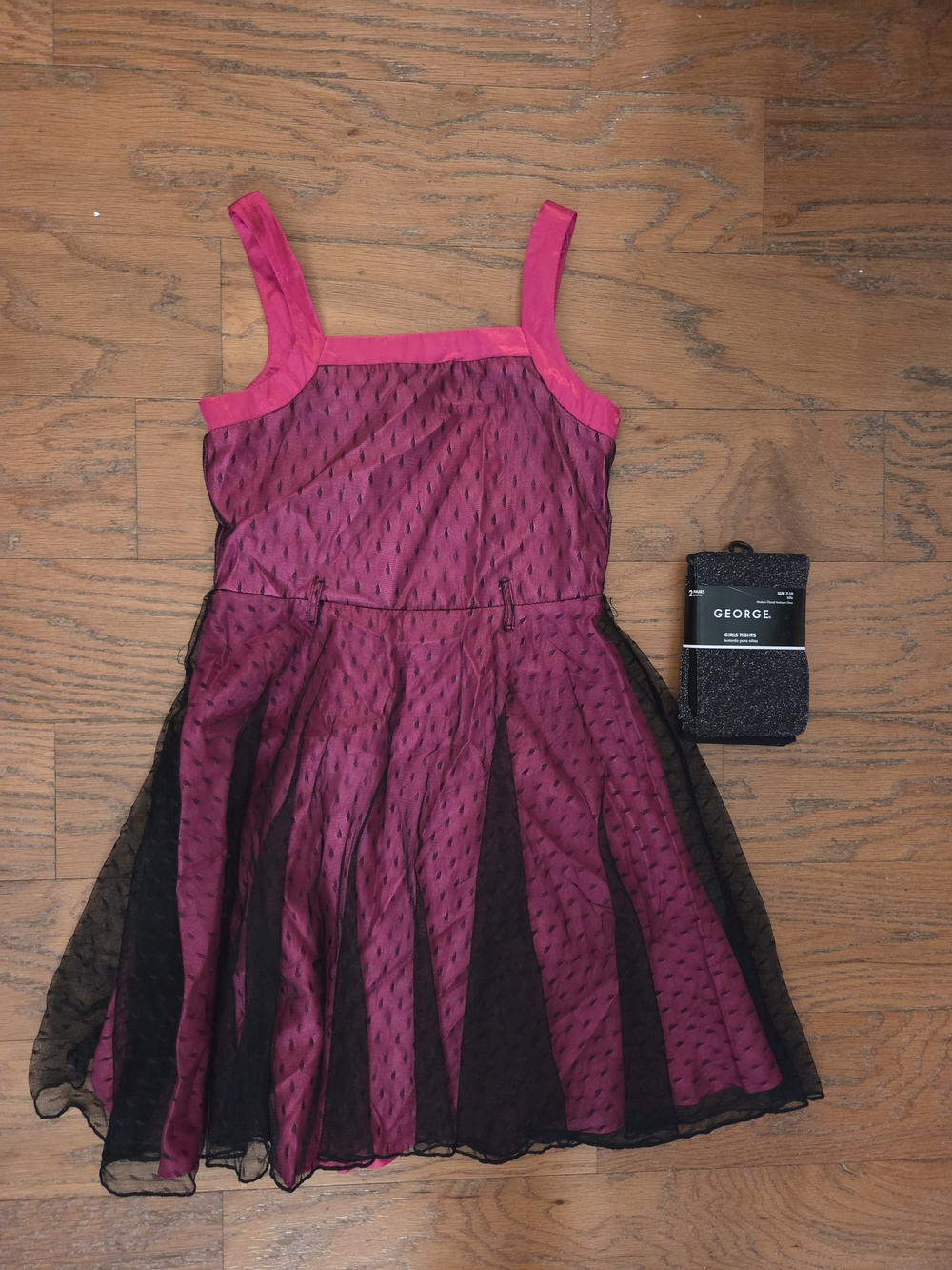 George Girls Pink and Black Layered Party Dress. New Tights